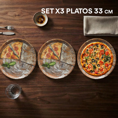 SET X3 PLATOS PARA PIZZA RUSTICA 33 cm