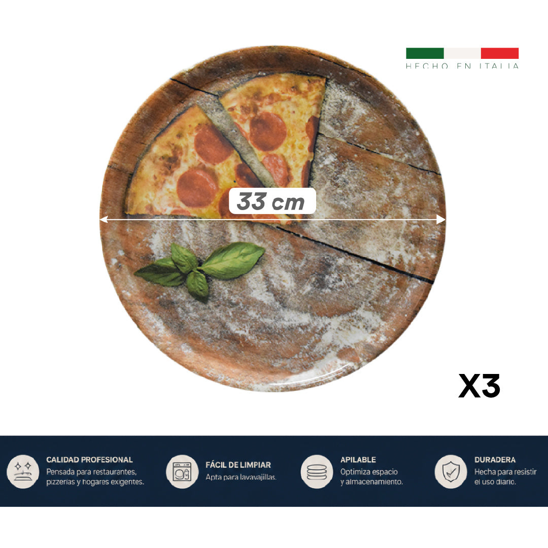 SET X3 PLATOS PARA PIZZA RUSTICA 33 cm