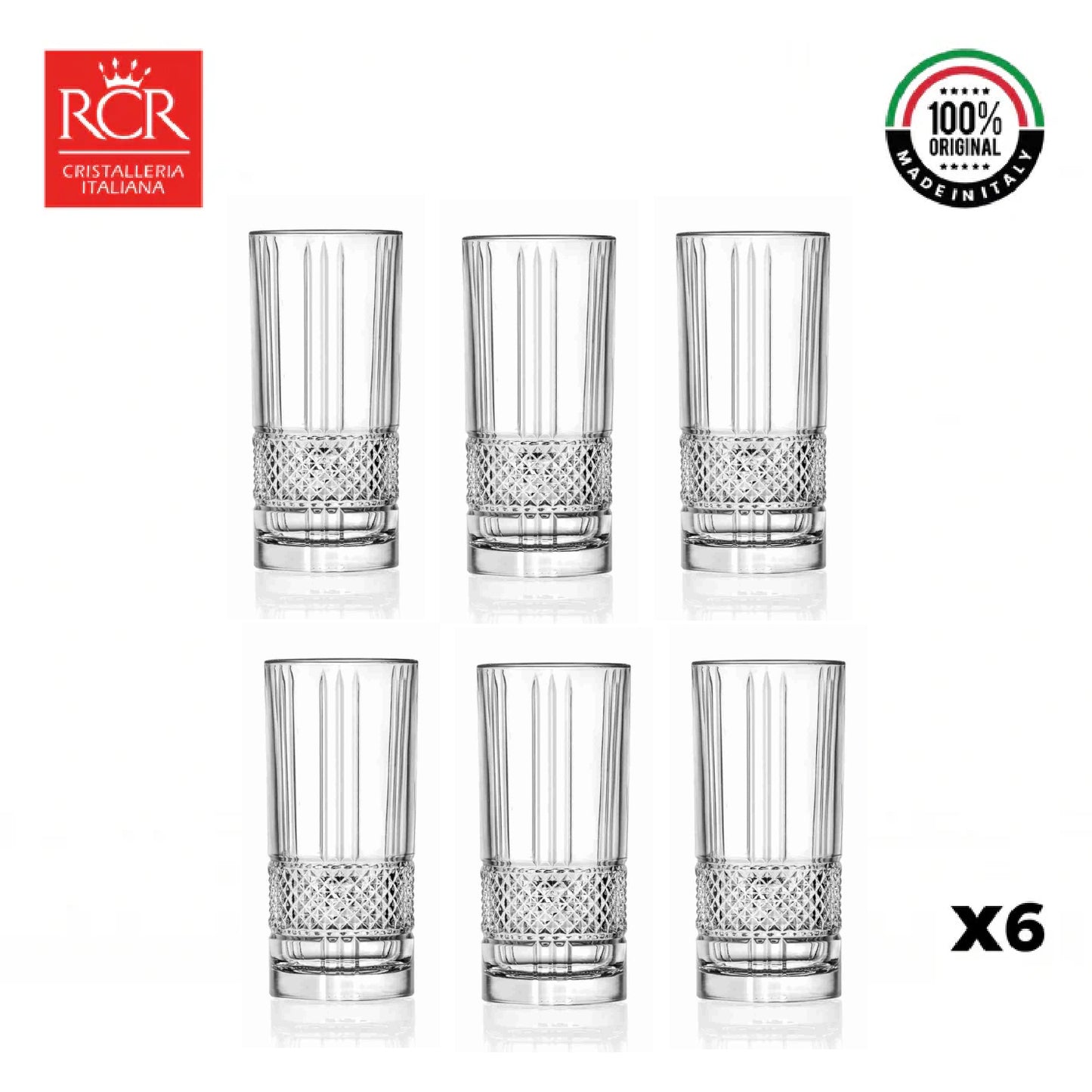 Vaso Largo Cristal  Brillante setx6 RCR Italia