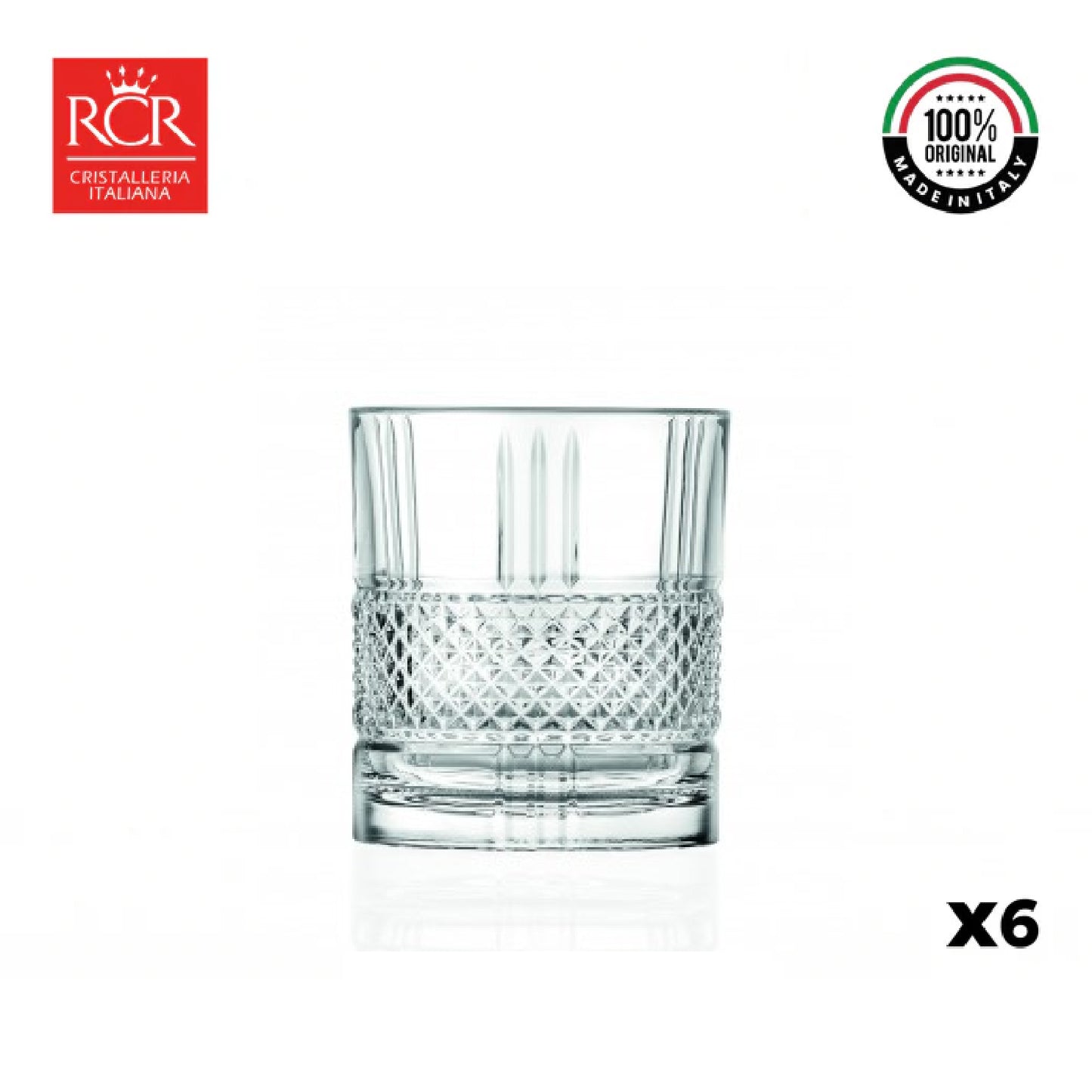 Vaso Corto Cristal Whiskey Brillante setx6 RCR Italia.