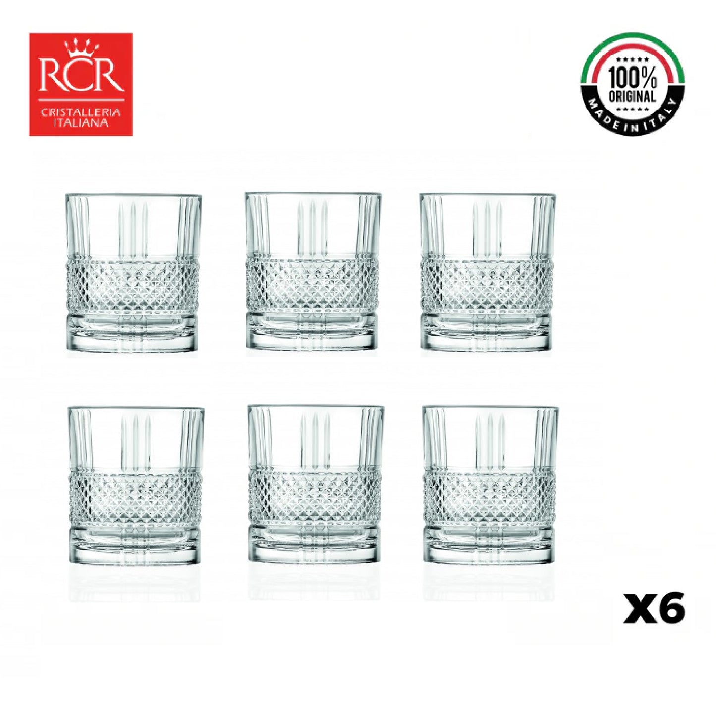 Vaso Corto Cristal Whiskey Brillante setx6 RCR Italia.