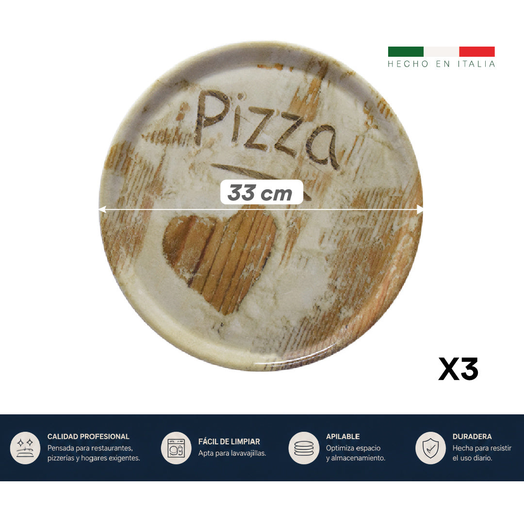 SET X3 PLATOS CORAZÓN PLATO PARA PIZZA 33 cm